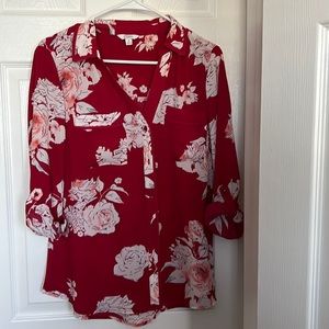 Candie’s brand button up blouse with button tab sleeves